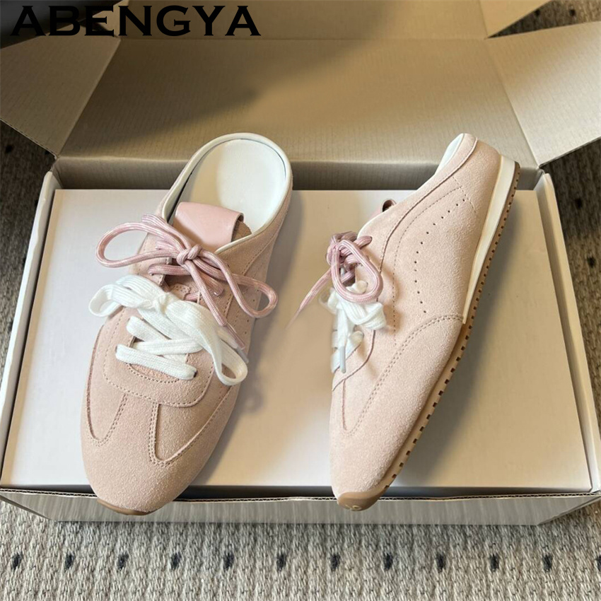 Running Shoes Women - شباشب نسائية مسطحة كاجوال برباط، صيفية